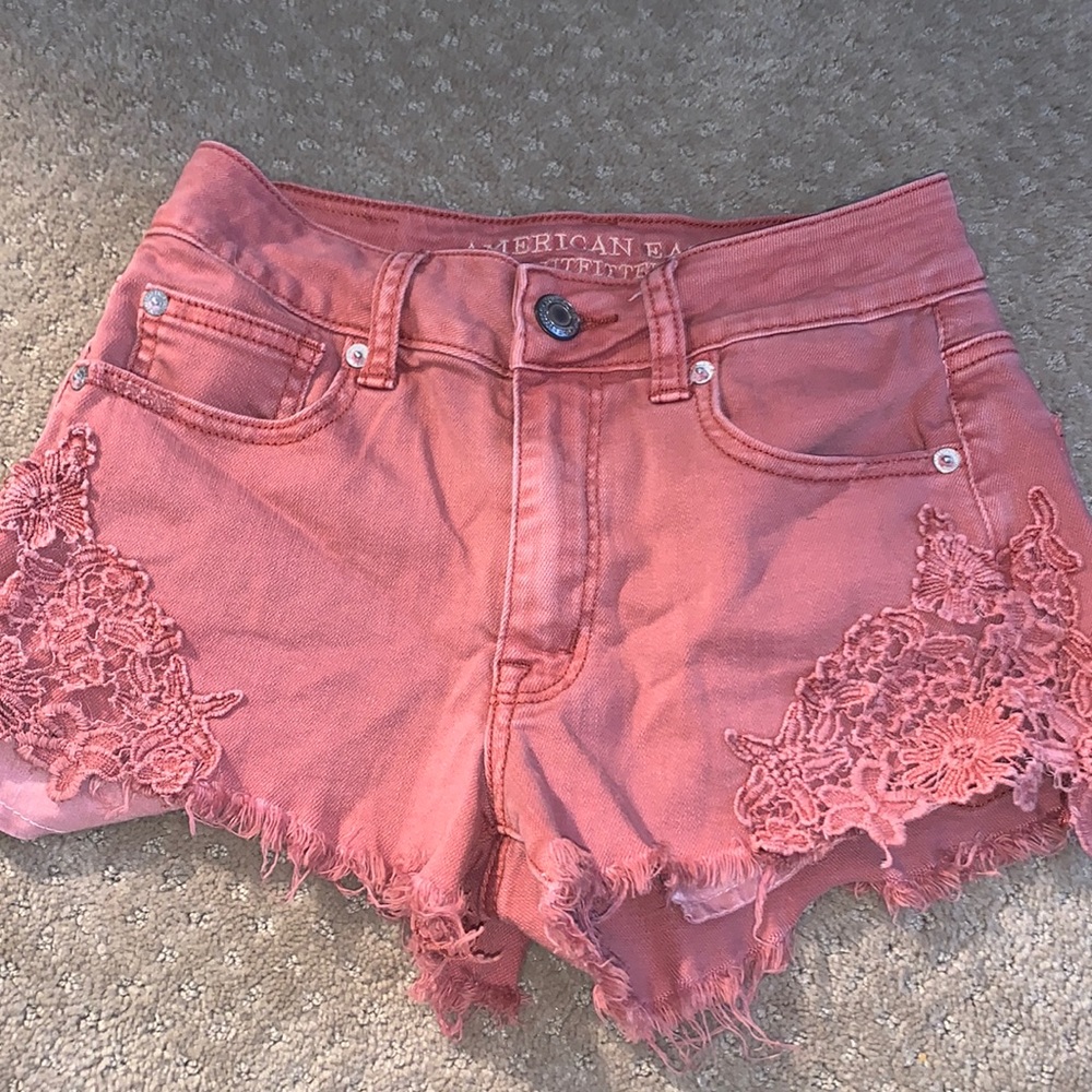 American eagle Pink floral pattern jean shorts